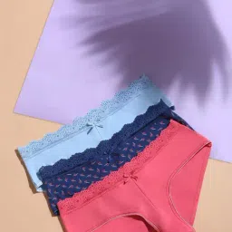 Vero Moda Intimates Multicolor Cotton Lace Hipster Panty - Pack Of 3-image-70