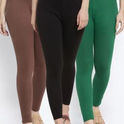 Gracit Black & Green Mid Rise Leggings - Pack Of 3-image-63