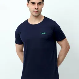 Masculino Latino Navy Regular Fit Round Neck Sports T-Shirt-picture-3