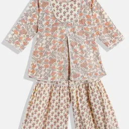 READIPRINT FASHIONS Kids Cream Floral Print Kurta With Sharara-image-78