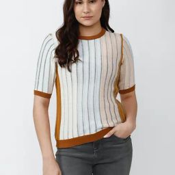 Van Heusen Off-White & Blue Cotton Printed Top-image-29