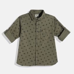 WROGN YOUTH Boys Green Printed Pure Cotton Casual Shirt-image-51