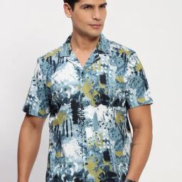 Showoff Blue Cotton Relaxed Fit Abstract Shirt-image-62