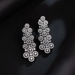 Voylla Silver Sparkling Elegance Serenade American Diamond Drop Earrings-picture-42