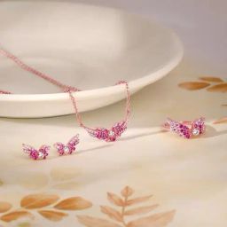 GIVA 925 Silver Rose Gold Fly In Pink Necklace, Earrings & Ring Set for Women-image-66