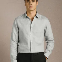 Louis Philippe Men Solid Spread Collar Linen Formal Shirt-picture-36