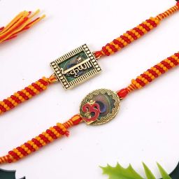 Aapno Rajasthan Om & Krishna Enameled Set of 2 Rakhi image 2