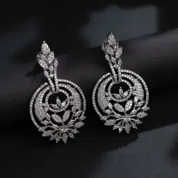 Voylla Silver Sparkling Elegance Celestial Charm Chand Bali Earrings-picture-27