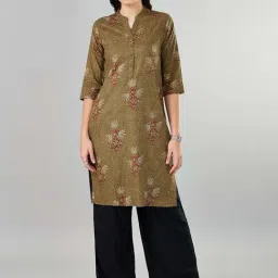 Rangmanch by Pantaloons Olive Printed Straight Kurta-image-56