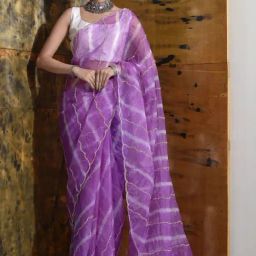 Sutra Attire Lavender Organza Tissue Handwork Saree-image-66