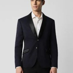 Van Heusen Navy Cotton Skinny Fit Printed Blazer-image-95