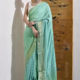 Sutra Attire Shaded Green Silk Leheriya Saree with Zari-image-13
