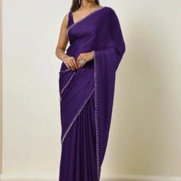 Soch Purple Embellished Saree With Unstitched Blouse-image-36