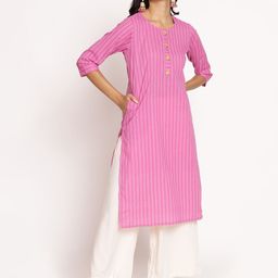 Shree Striped Thread Work Pure Cotton Straight Kurta-image-42