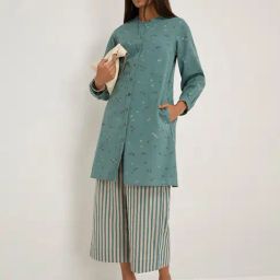 Utsa by Westside Teal Printed Cotton Blend A-Line Kurta-image-40
