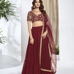 Inddus Embroidered Semi-Stitched Lehenga & Unstitched Blouse With Dupatta-picture-16