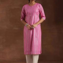Libas Pink Cotton Striped Straight Kurta-image-63