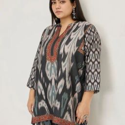 Diza by Westside Black Ikat-Printed A-Line Tunic-image-2