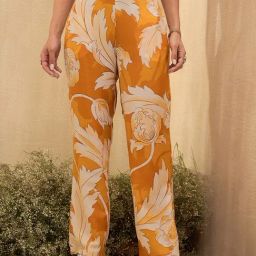 Marie Claire Women Mustard Colour Floral Regular Trousers-image-4