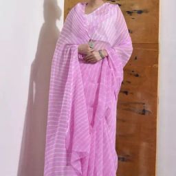 Sutra Attire Pastel Pink Chiffon Leheriya Saree-picture-22