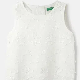 United Colors of Benetton Girls White Pure Cotton Embroidered Top-picture-1