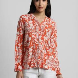 Allen Solly Orange & White Floral Print Shirt-image-84