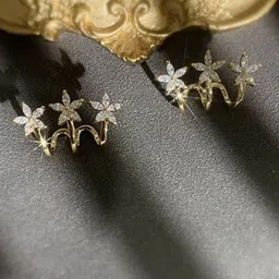 Celestique Cubic Zirconia Studded Contemporary Shaped Ear Cuffs-23