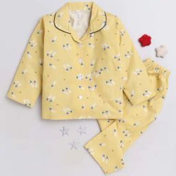 The Magic Wand Kids Yellow Cotton Printed Full Sleeves Shirt Set-image-77