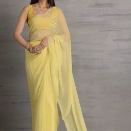 Sutra Attire Lime Yellow Hand Embellished Chiffon Saree-picture-21