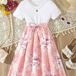 YK Girls Floral Print Fit & Flare Dress-image-92