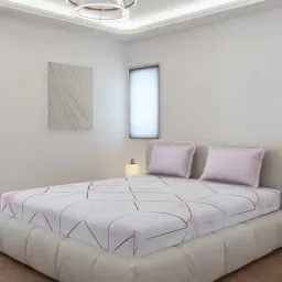 Monte Carlo Stanley Light Pink Polyester Printed 130 GSM King Fitted Bedsheet with 2 x Pillow Covers-picture-35