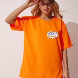 RAYACLOSET Women Printed Raw Edge T-shirt-image-68