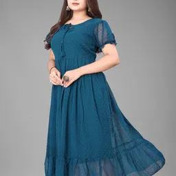 KRISHTI CREATION Print Puff Sleeve Georgette Fit & Flare Maxi Dress image 3