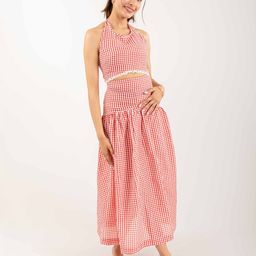 MONOMEE Checked Halter Neck Bohemian Cotton Crop Top-image-9