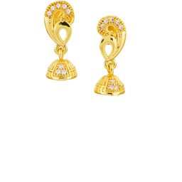 Subham Jewellers Gold-Plated Cubic Zirconia Studded Dome Shaped Jhumkas-33