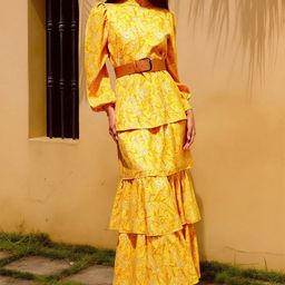 bebe Women Floral Print Puff Sleeve Layered Peplum Dress-image-27