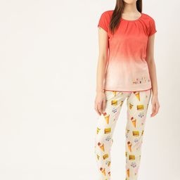 Sweet Dreams Women Red & Cream-Coloured Ombre Effect Night Suit-image-21