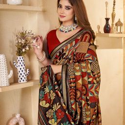 Ethnielle Geometric Printed Pure Cotton Saree-image-8