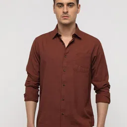 Crocodile Men Comfort Spread Collar Solid Cotton Casual Shirt-image-68