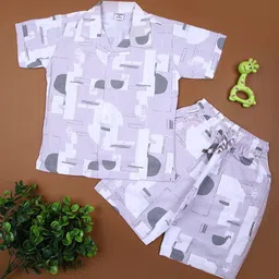 V-Mart Boys Abstract Printed Lapel Collar Pure Cotton Shirt With Shorts-image-61