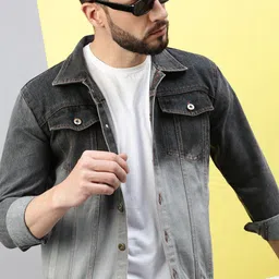 Kaali Peeli Men Washed Crop Outdoor Denim Jacket with Embroidered-41