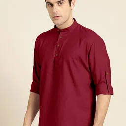 Zombom Men Mandarin Collar Long Sleeves Kurta-image-56