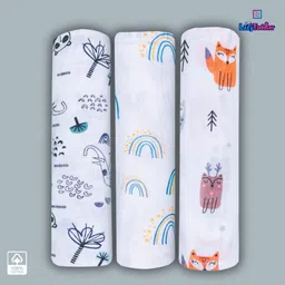 LazyToddler Organic Cotton Muslin Swaddle Printed Pack of 3 - White-picture-14