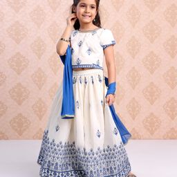 Babyhug Half Sleeves Choli & Lehenga Set with Dupatta Embroidered Thread Work & Sequin Designs - Off White-image-2