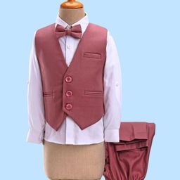 Robo Fry Cotton Full Sleeves Solid Party Suit With Waistcoat & Bow- Peach-picture-31
