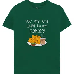 Zeezeezoo Half Sleeves Monsoon Theme You Are The Chai To My Pakoda Text Printed Tee - Forest Green-picture-41