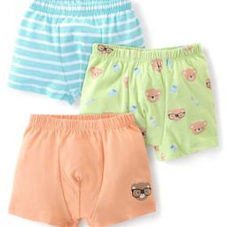 Babyhug 100% Cotton Knit Regular Trunks Teddy Print Pack of 3 - Green Blue & Orange-image-67