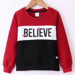 Smarty Girls Full Sleeves Fleece Sweatshirt Text Print - Maroon-image-67