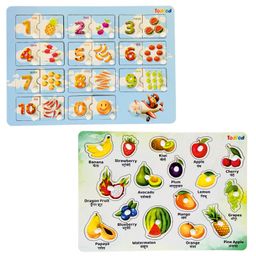 TodFod Wooden 3 in 1 English Number & Fruits Puzzle 35 Pieces- Multicolour-8