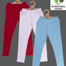 COCOON ORGANICS Pack Of 3 Solid Super Stretchable Leggings With Antimicrobial Coating - Red Sky Blue & White-image-25